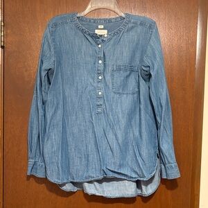LOFT Medium Blue Chambray Henley Shirt